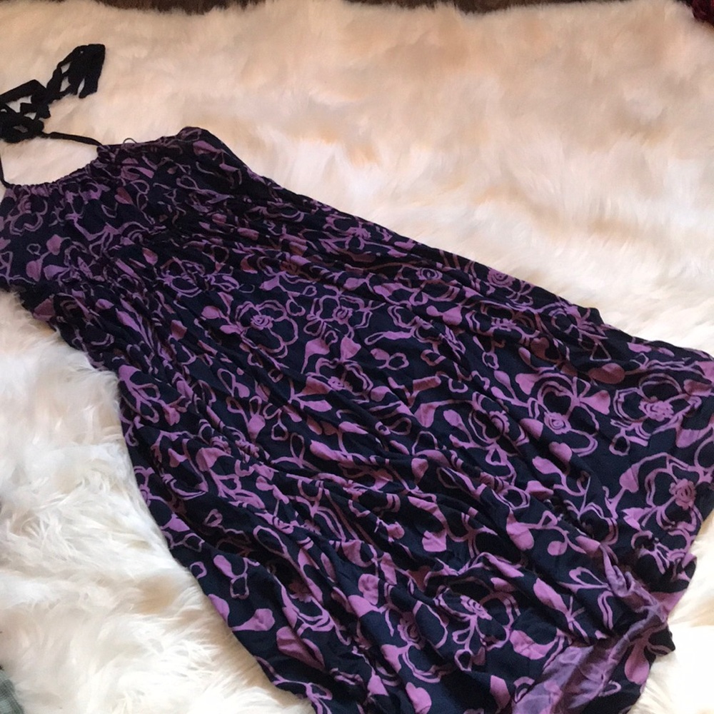 Navy/purple floral halter dress
